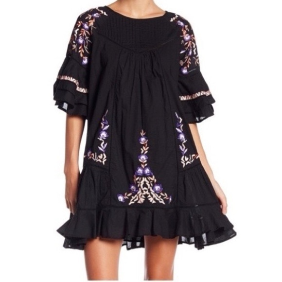 FREE PEOPLE BLACK PAVLO EMBROIDERED DRESS - Picture 1 of 8